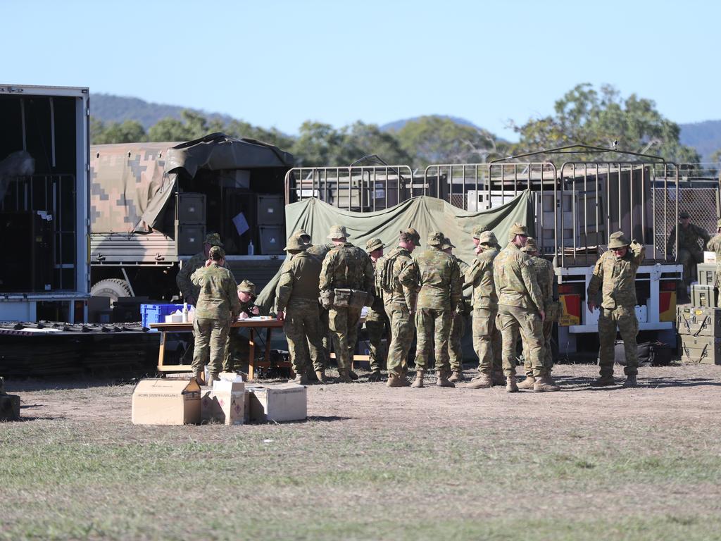 Australian and American troops on the ground at Camp Rockhampton. Pic Peter Wallis