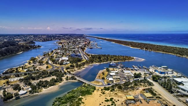 Aerial view of Lakes Entrance and the Gippsland Lakes, which will host Opera by the Lakes on March 19.