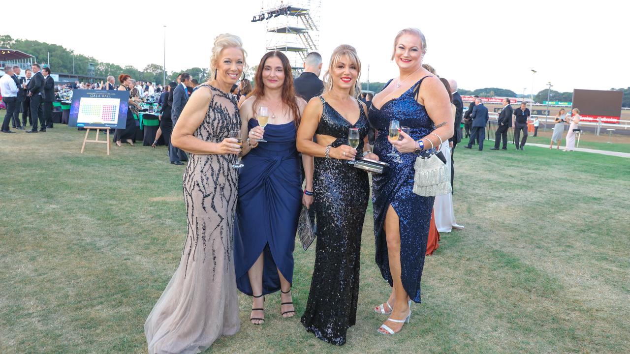 Jo Norton, Norma Box, Vera Whitehouse and Emma Brown at the Darwin Turf Club Gala Ball. Picture: Glenn Campbell