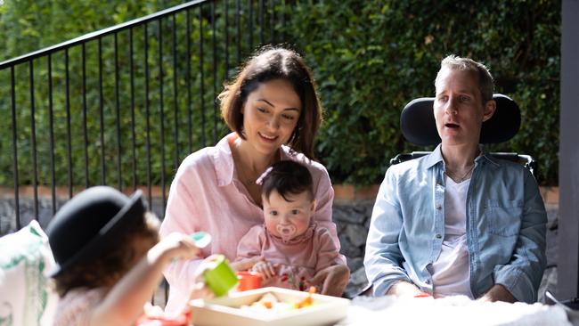 Johnny McCowen with his wife Sherie, and daughters Darcy, 2, and Riley, 11 months, in 2022. Picture: David Kelly