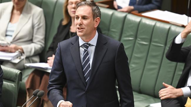 Federal Treasurer Jim Chalmers has mocked the opposition for its supermarket policy announced just before Question Time. Picture: NewsWire / Martin Ollman