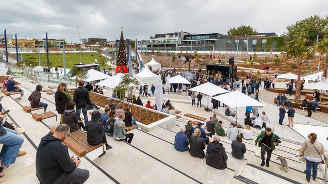 Terraced seating features in Prahran Square.