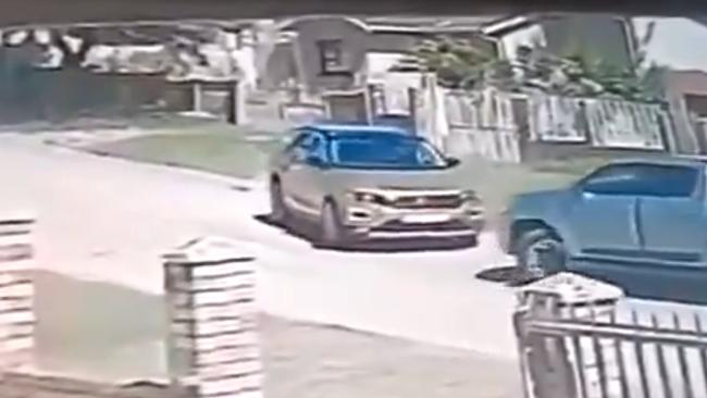 A gold-coloured hatchback carrying Muhsin Hendricks is blocked in by a silver Toyota ute. Picture: Arrive Alive