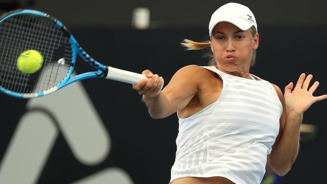 Kazakstan’s Yulia Putintseva in action against Australia’s Ajla Tomljanovic at the 2020 Adelaide International. Picture: Paul Kane/Getty Images