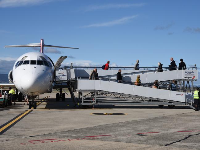Another planeload of passengers ready to pass through Launceston Airport where passenger numbers have rebounded to 94 per cent of their pre-Covid levels, May 7, 2023. Picture: Alex Treacy