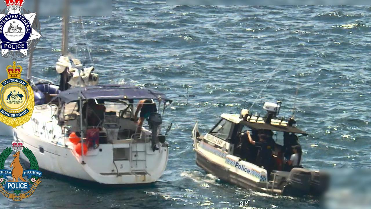 Authorities arrest fugitive Hussein Chamas and two other people aboard a yacht in the Arafura Sea, off the NT coast, on January 26, 2025. Picture: AFP