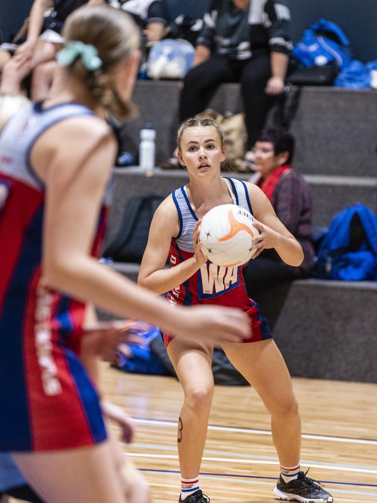 Krista Hughes for Darling Downs against Peninsula in Queensland School Sport 16-19 Years Girls Netball Championships at Clive Berghofer Arena, St Mary's College, Friday, May 6, 2022. Picture: Kevin Farmer