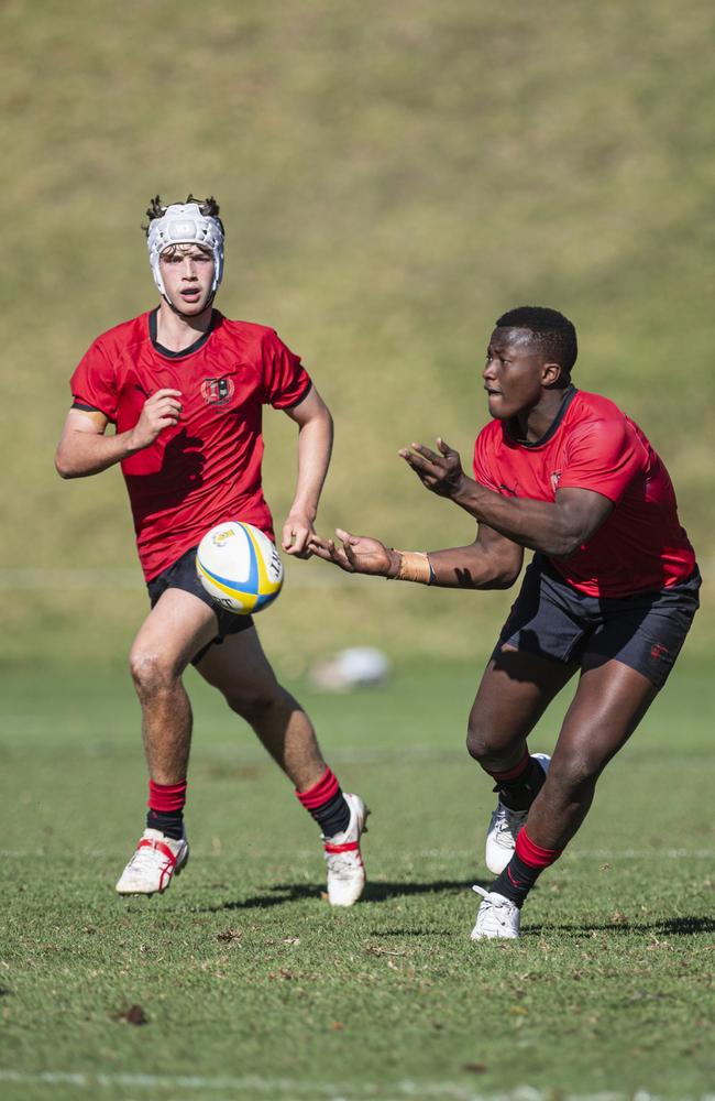 Franck Iraguha passes for Terrace as Toowoomba Grammar School 1st XV take on St Joseph's College, Gregory Terrace 1st XV in Round 6 GPS Queensland Rugby at TGS Old Boys Oval, Saturday, August 17, 2024. Picture: Kevin Farmer