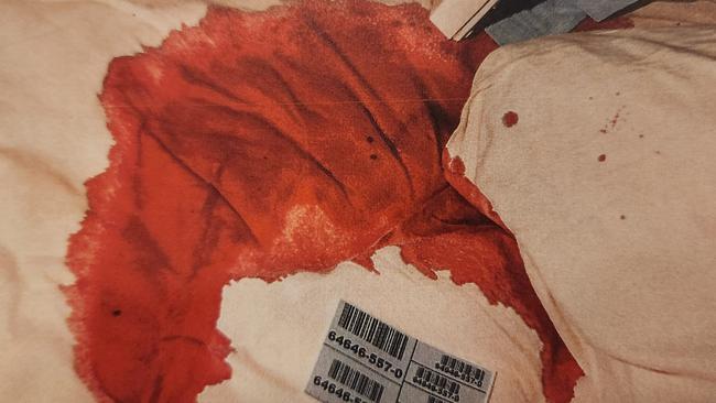 The blood stained sheets after Mr Robinson’s alleged attack. Photo: Courts SA