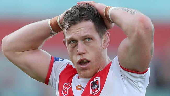 WOLLONGONG, AUSTRALIA - SEPTEMBER 12: Cameron McInnes of the Dragons reacts after losing the round 18 NRL match between the St George Illawarra Dragons and the Canberra Raiders at WIN Stadium on September 12, 2020 in Wollongong, Australia. (Photo by Matt King/Getty Images)