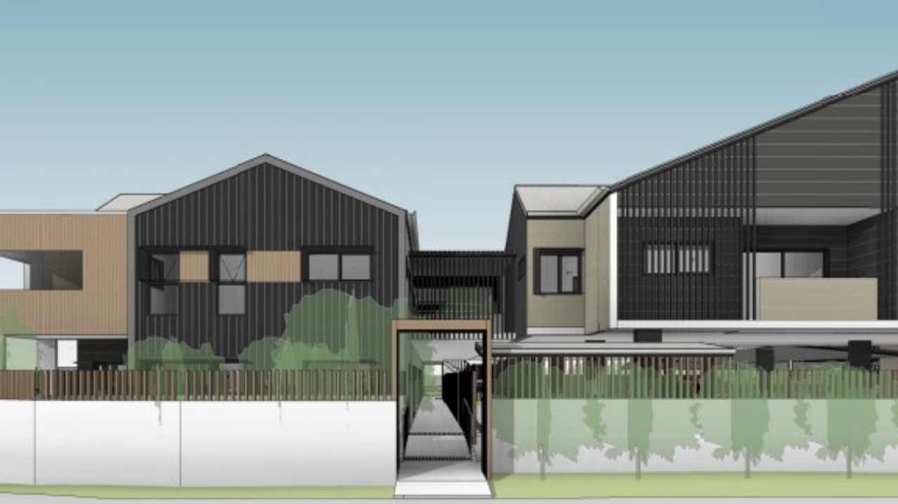 Artist impressions of a social housing complex proposed by BlueCHP in Bells Creek. Photo: Idea Architecture