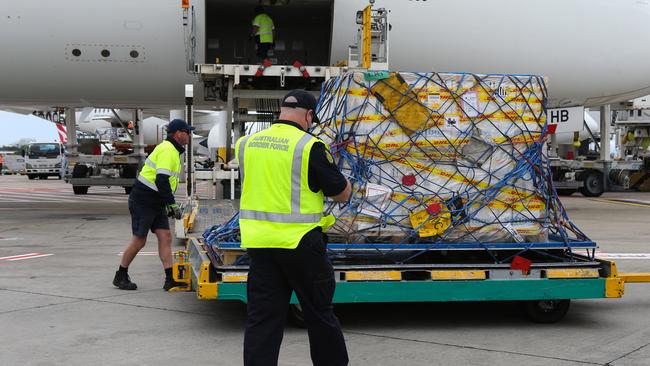 The Pfizer vaccine arrives into Sydney International Airport. Picture: NCA NewsWire / Gaye Gerard