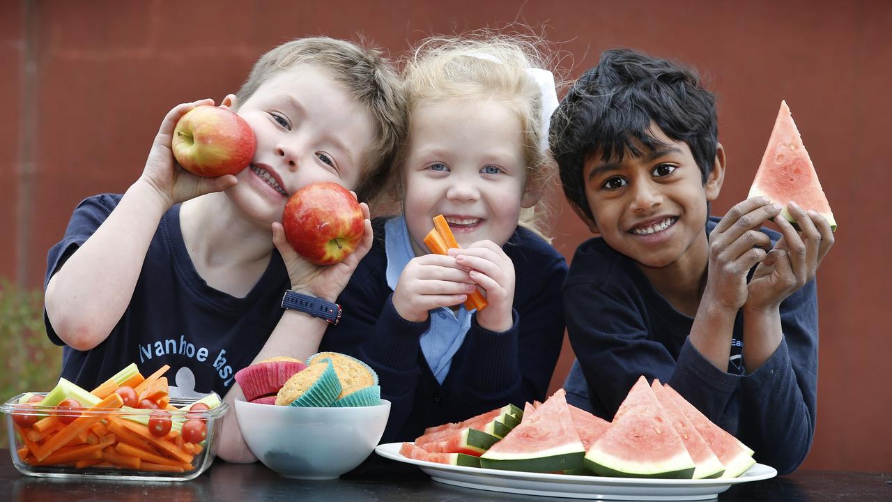 Charlie, Isla and Akshayan’s school Ivanhoe East Primary has overhauled its school canteen to make it healthier. Picture: David Caird