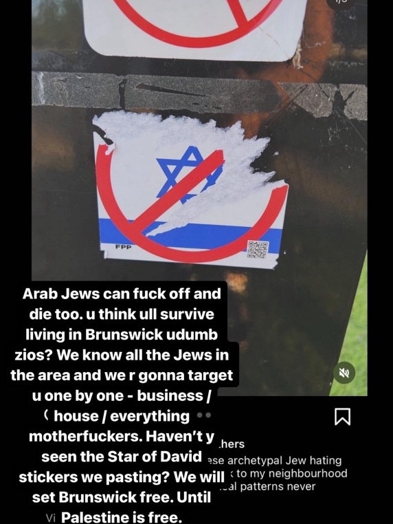 A March 2024 Instagram story from an account Zee Mazloum runs, which says Jews in Brunswick, Melbourne, would be targeted "one by one".