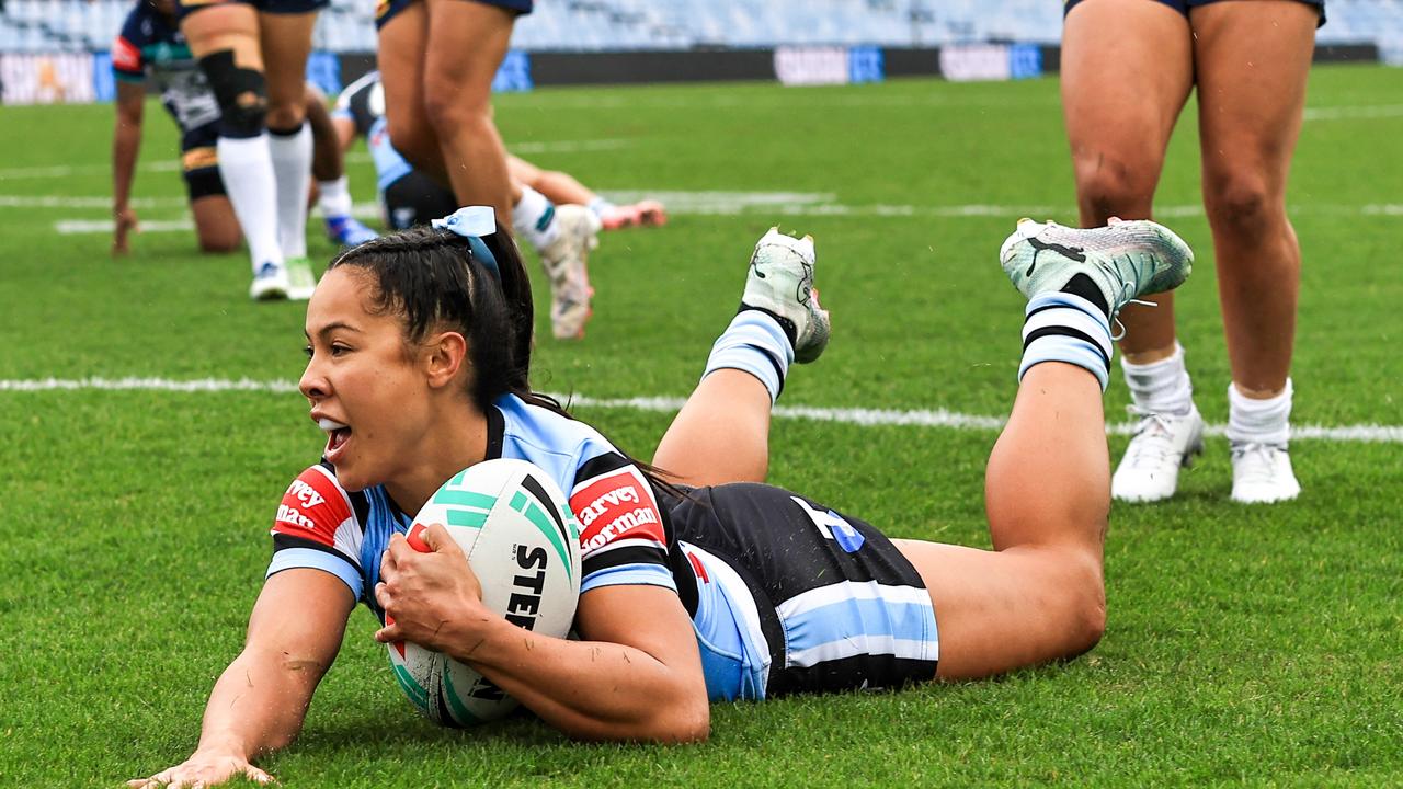 The Sharks have announced themselves as a genuine premiership threat after they opened their NRLW campaign with a shutout win over the Cowboys. Picture: Mark Evans/Getty Images