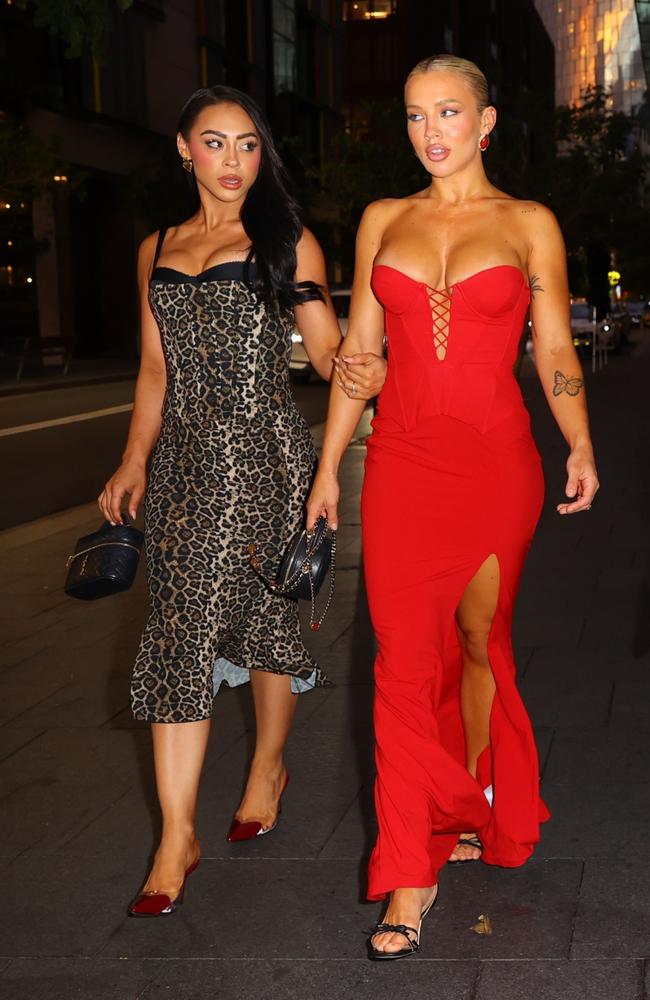 The mum-of-three’s lookalike sisters were also with her at the party, including Emilee who opted for a leopard print slip dress. Picture: Backgrid