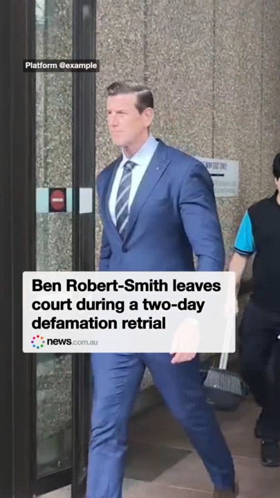 Ben Robert-Smith leaves court during a two-day defamation retrial hearing