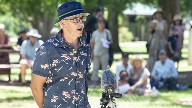 Senator Gerard Rennick speaks at the pro-choice community barbecue in Queens Park. Wednesday, December 22, 2021. Picture: Nev Madsen.