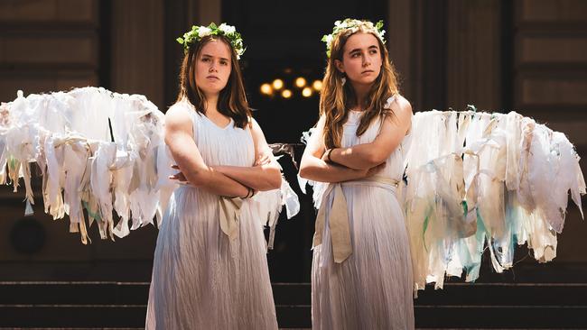 The 'Climate Angels' outside Victorian parliament. Picture: Julian Meehan