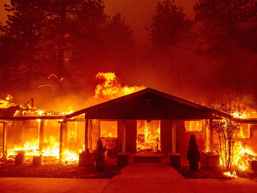 A home burns during the Camp fire in Paradise. Picture: AFP