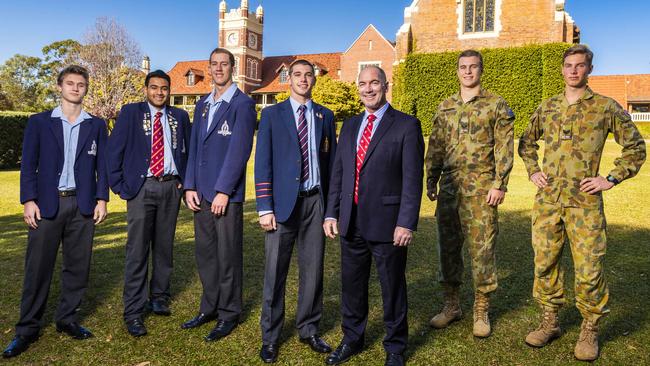 Michael van der Schyff (third from left) in a photo at The Southport School earlier this month. Picture: Glenn Hunt/The Australian