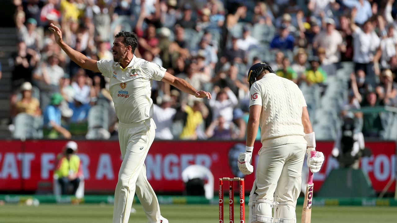 Mitchell Starc ran rampant at the end of day two. Picture: AFP