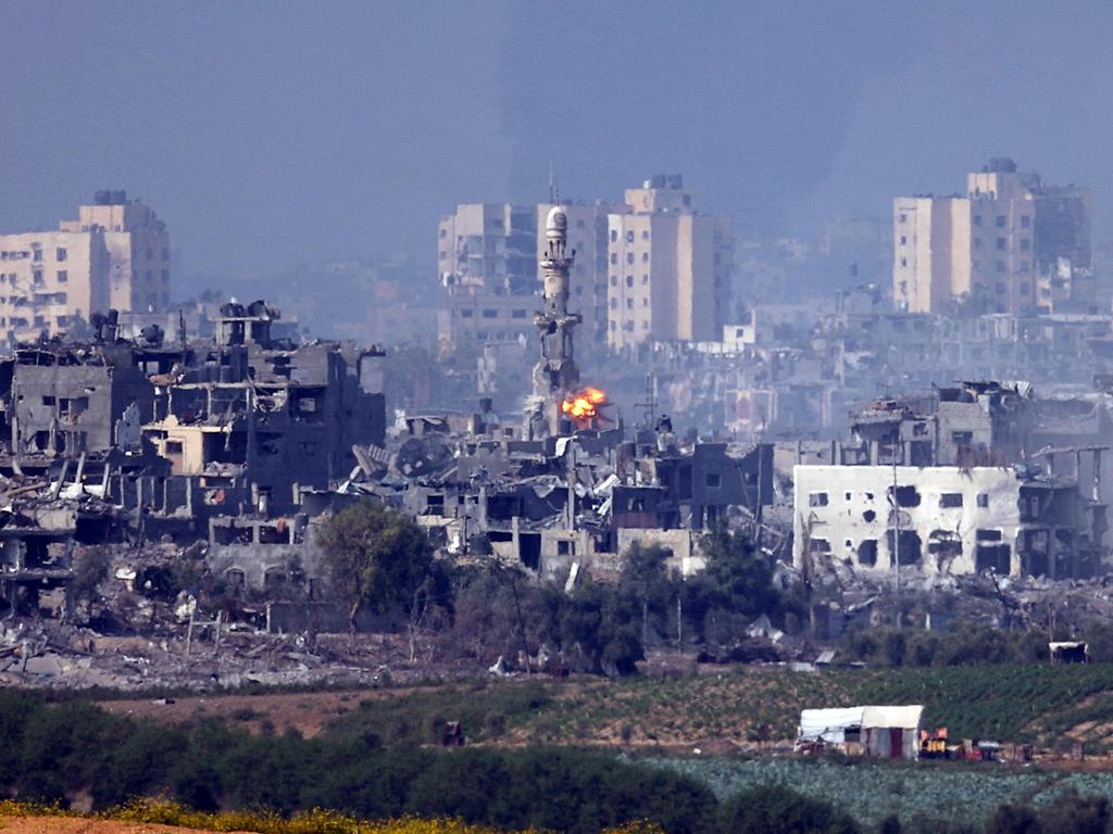 A missile strikes Gaza on October 28, 2023, as seen from Sderot, Israel. Picture: Dan Kitwood/Getty Images