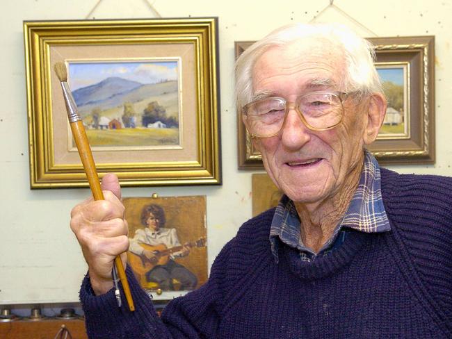 Ted Wale, at age 95, had some of his art work exhibited by Fairfield Art Society. Picture: Nick Andrean.