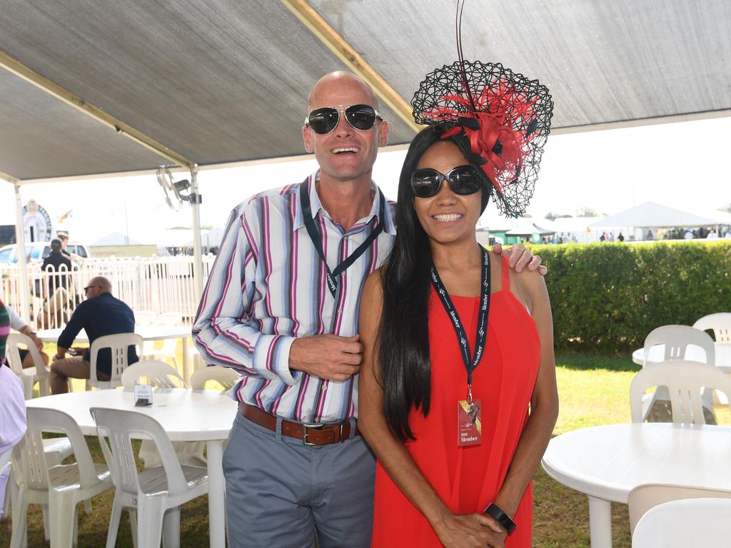 Matt Callaway and Nica Walker enjoy the 2019 Darwin Cup. Picture: KATRINA BRIDGEFORD