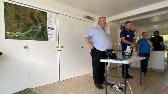 Col Langton and Gerard Reilly from Powerlink holding a consultation session in the Widgee Community Complex.