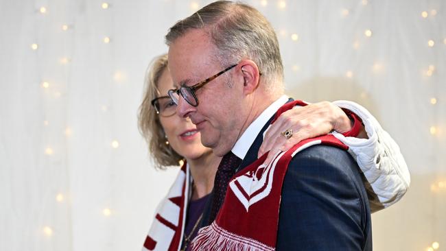 Prime Minister Anthony Albanese’s press conference to announce his candidate for Brisbane, Madonna Jarrett, was overwhelmed by the CFMEU issue. Picture: Dan Peled / NewsWire