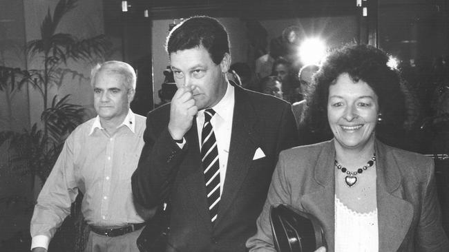 Grant Tambling and Federal Opposition leader Alexander Downer and his wife leave the annual CLP conference held at the Beaufort Hotel in August, 1994