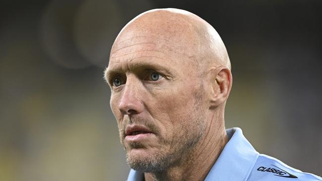 TOWNSVILLE, AUSTRALIA - AUGUST 17: Sharks coach Craig Fitzgibbon speaks after winning the round 25 NRL match between North Queensland Cowboys and Cronulla Sharks at Qld Country Bank Stadium on August 17, 2023 in Townsville, Australia. (Photo by Ian Hitchcock/Getty Images)