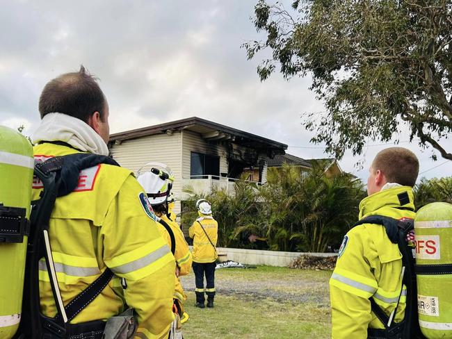 Firefighters at the scene of a blaze that caused "severe" damage to the upper level of a home on Silver Beach Rd, Kurnell, on January 26, 2025. Picture: NSW Rural Fire Service