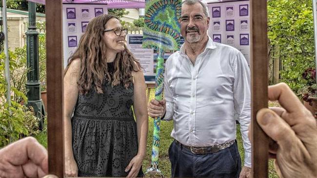 A bit of Grafton Gothic for gallery director Niomi and Clarence MP Chris Gulaptis as they dug the first sod for the gallery's new development.Photo: Adam Hourigan. Picture: Adam Hourigan