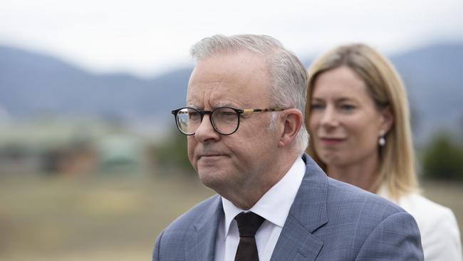 Prime Minister Anthony Albanese appears at a press conference in Hobart. Picture: NewsWire / Eddie Safarik