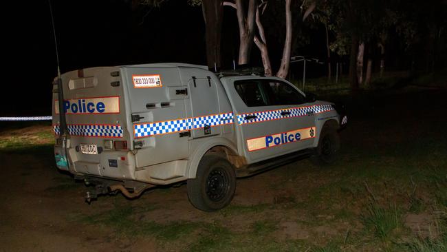 The crime scene at Gordonbrook Dam, north of Kingaroy, after two bodies were found. Picture: Dominic Elsome