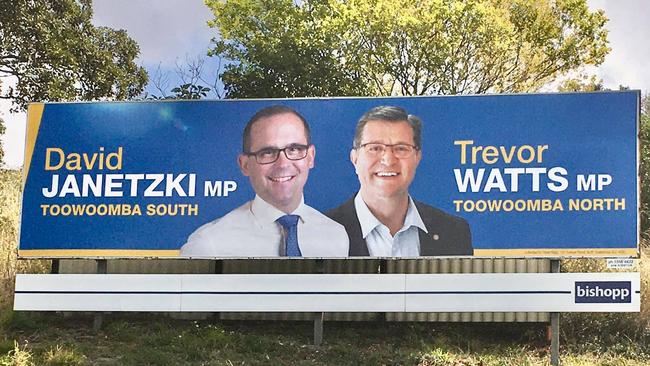 A billboard featuring David Janetzki and Trevor Watts. Picture: Facebook.