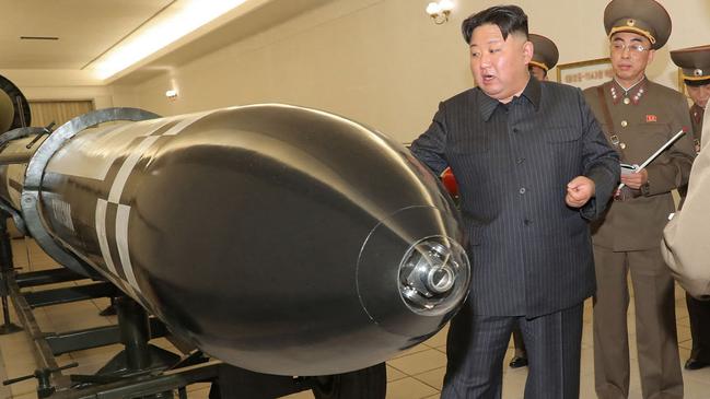 Kim Jong-un inspecting nuclear weapons on Monday. Picture: KCNA via AFP