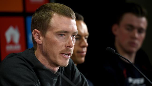 Pre-race TDU press conference. Rohan Dennis, Richie Porte, Mads Pedersen. Picture: Tricia Watkinson