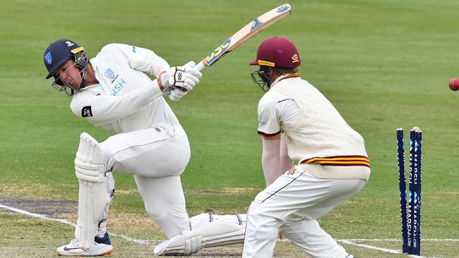 Swepson knocks over NSW batsman Moises Henriques last week.