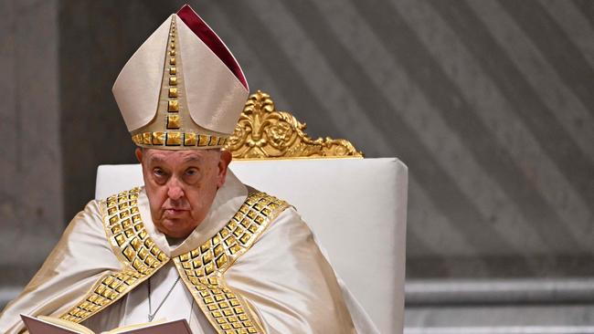 Pope Francis leads a mass as part of New Year's celebrations in St Peter's Basilica at the Vatican on December 31. Picture: AFP