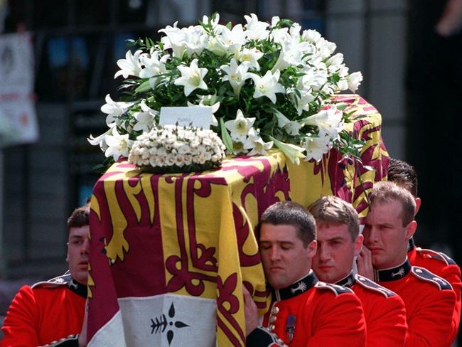 Diana's casket is carried out of Westminster Abbey. Picture: AP