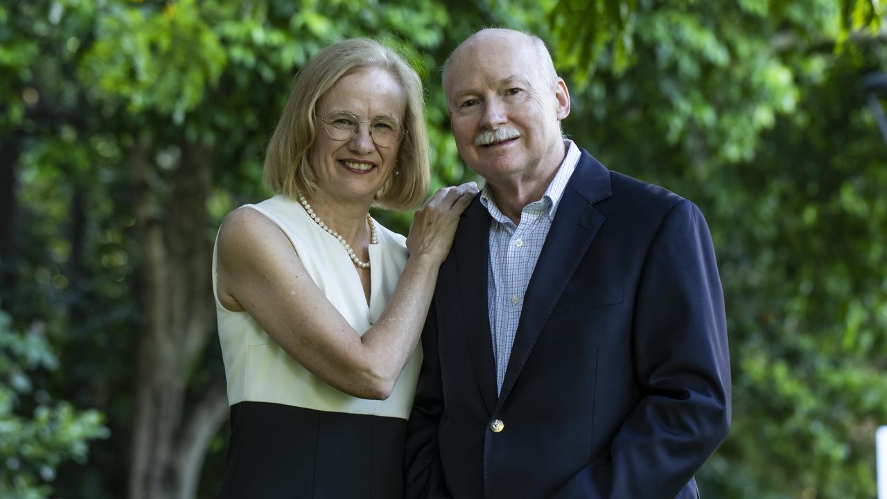 Queensland’s Chief Health Officer Dr Jeannette Young and her husband Professor Graeme Nimmo who met while both were working at the Princess Alexandra Hospital in Brisbane. Photo: Mark Cranitch.