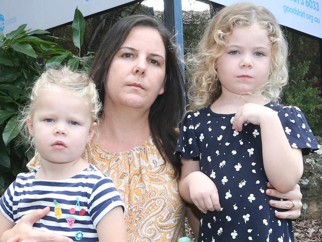 Picture of Kelly Jones with her kids Aya 4 and Aura 3 outside their daycare centre. it has been forced to close after more than 15 years in business after its rent went up.17 May 2022 Oxenford Richard Gosling