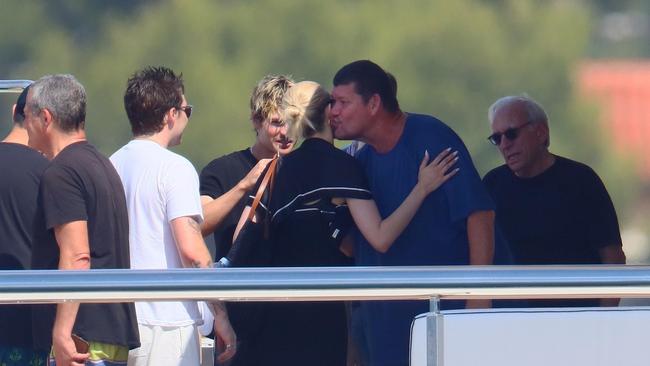 Packer welcomes Peltz and Beckham to his superyacht. Picture: Backgrid