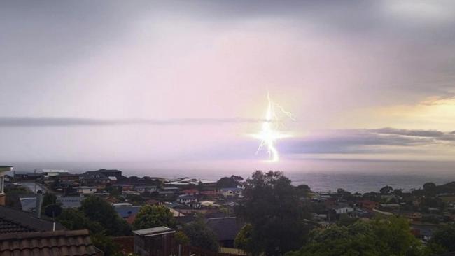 A lightning strike in Burnie. Picture: Shayne Andrews.