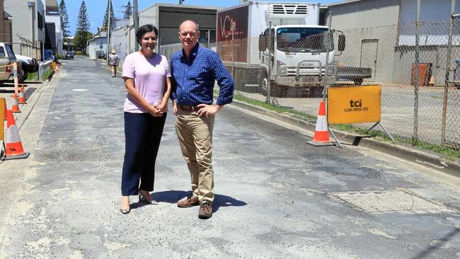 Jodi McKay and Craig Elliot were in Tweed Heads on Tuesday pledging money to fix roads. Picture: Scott Powick