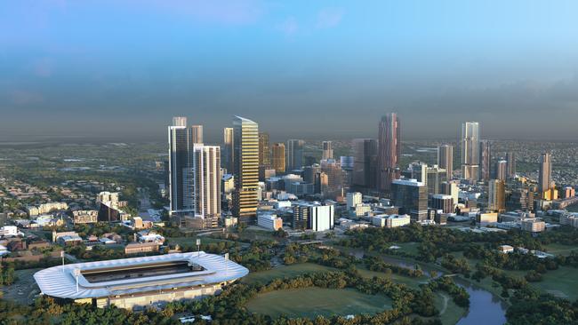 Parramatta CBD with Bankwest Stadium and a forest of towers in the background.