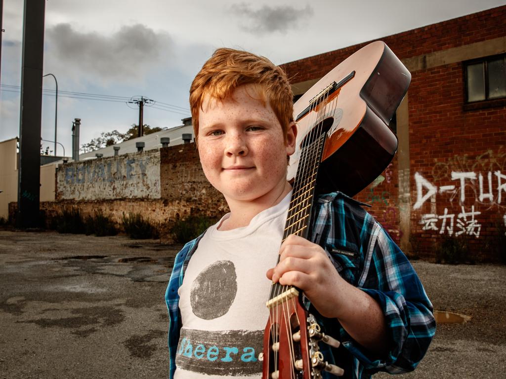 14/12/2018 Adelaide's Frank Ferguson, 9, who looks like a mini Ed Sheeran, has won the Year 3-4 category of Australian Children's Music Foundation National Songwriting Competition. Picture MATT TURNER.